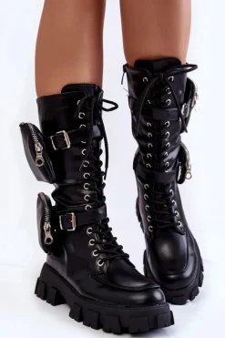 Sale Boto Damskie Kozaki Glany Sznurowane Z Nerkami Czarne Mirrano