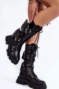 Sale Boto Damskie Kozaki Glany Sznurowane Z Nerkami Czarne Mirrano