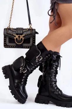 Sale Boto Damskie Kozaki Glany Sznurowane Z Nerkami Czarne Mirrano