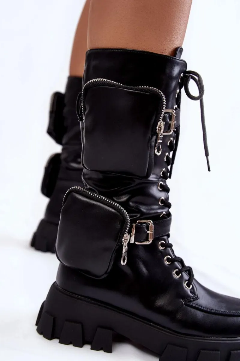 Sale Boto Damskie Kozaki Glany Sznurowane Z Nerkami Czarne Mirrano