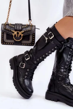 Online Boto Damskie Kozaki Glany Z Nerką Na Suwak Czarne Joelle