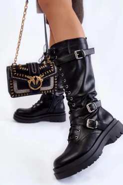 Online Boto Damskie Kozaki Glany Z Nerką Na Suwak Czarne Joelle