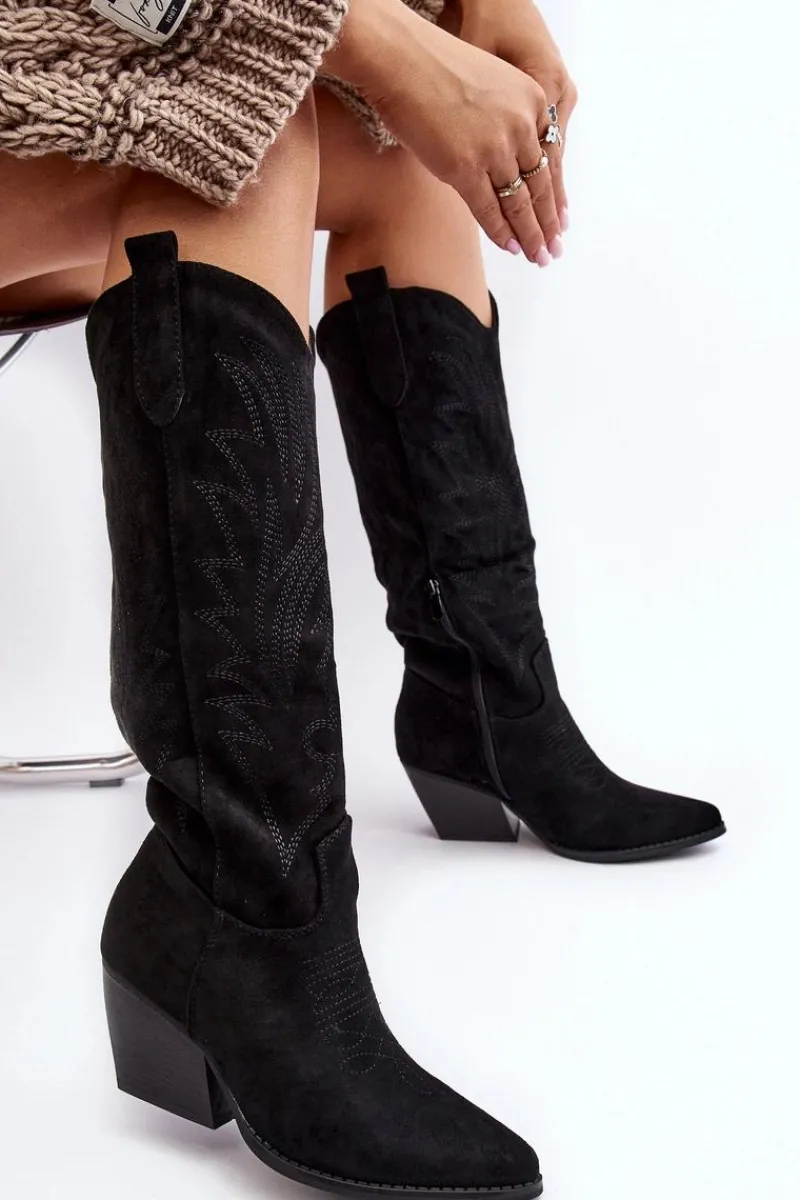 Hot Boto Damskie Kozaki Kowbojki Na Słupku Czarne Sloana