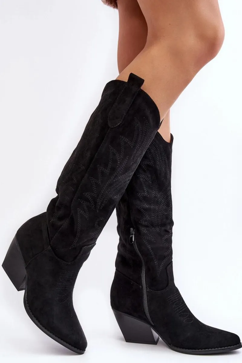 Hot Boto Damskie Kozaki Kowbojki Na Słupku Czarne Sloana