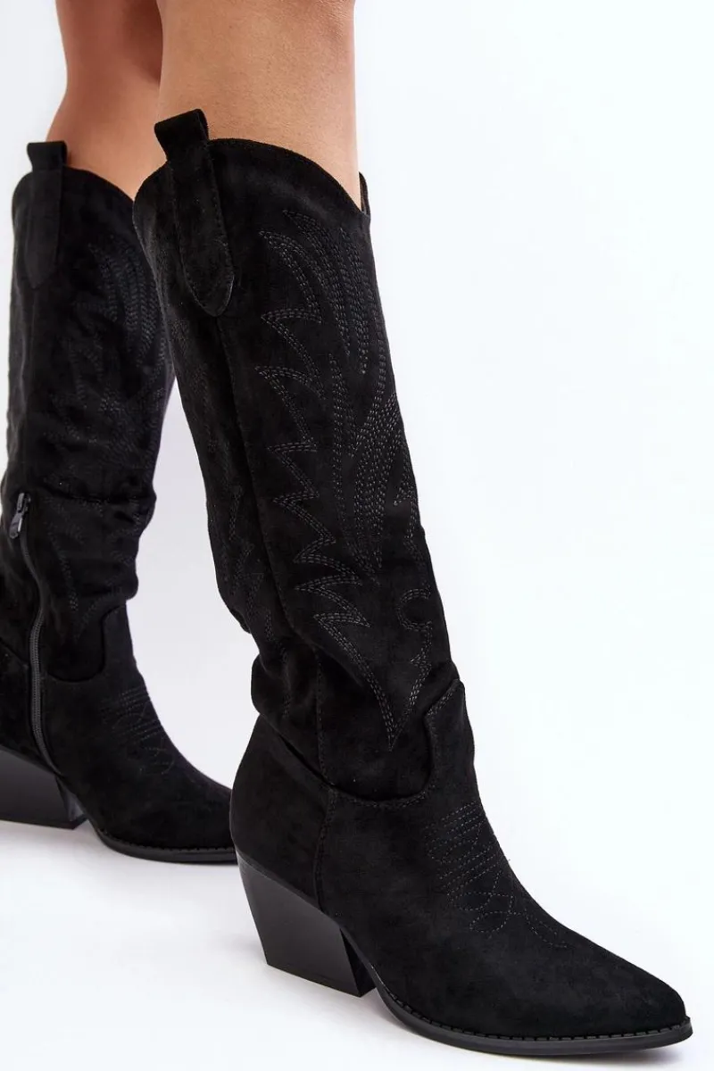 Hot Boto Damskie Kozaki Kowbojki Na Słupku Czarne Sloana