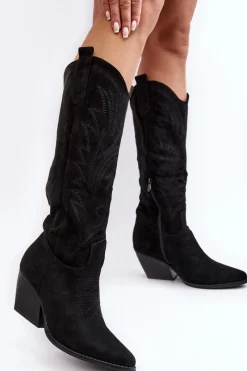 Hot Boto Damskie Kozaki Kowbojki Na Słupku Czarne Sloana