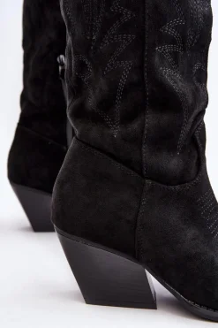 Hot Boto Damskie Kozaki Kowbojki Na Słupku Czarne Sloana