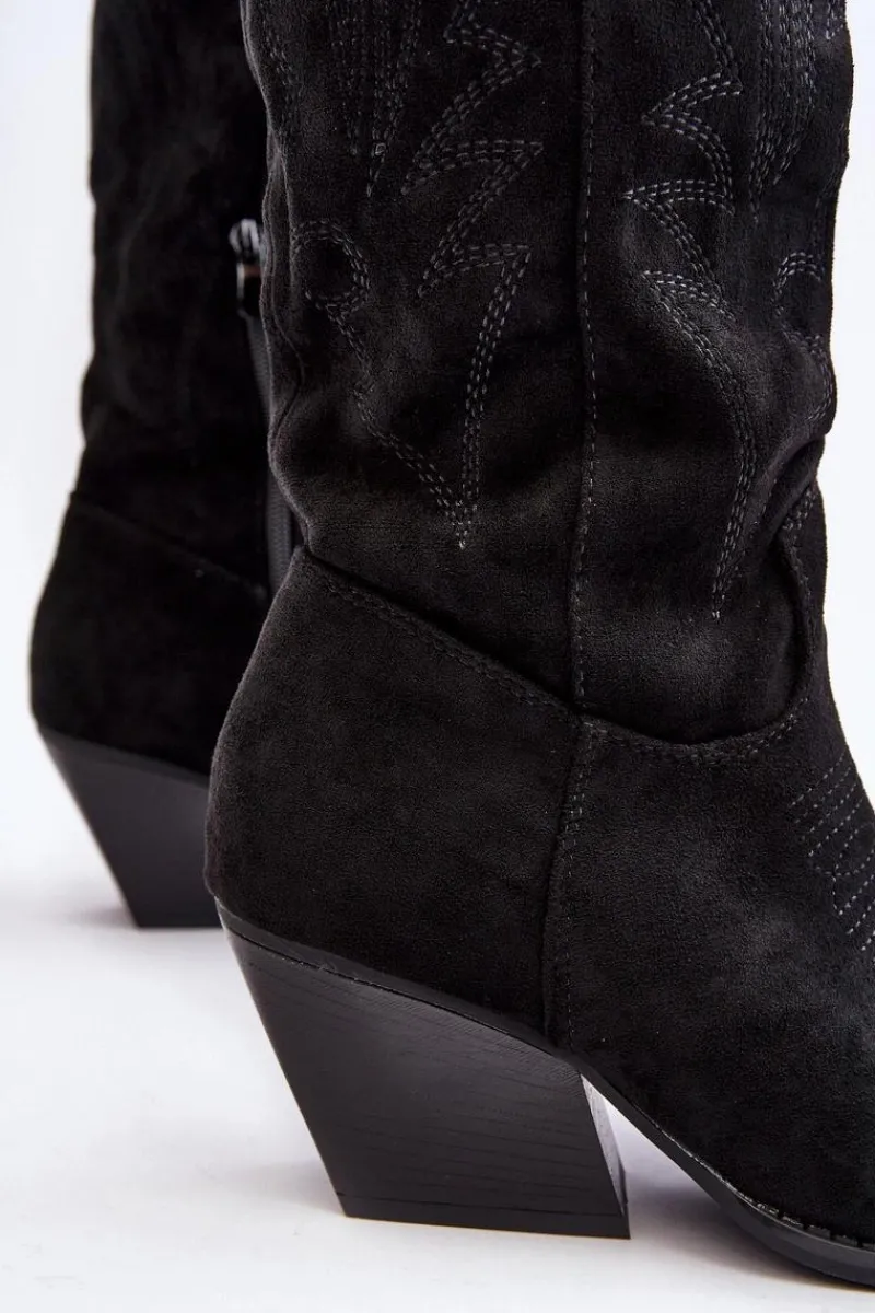 Hot Boto Damskie Kozaki Kowbojki Na Słupku Czarne Sloana