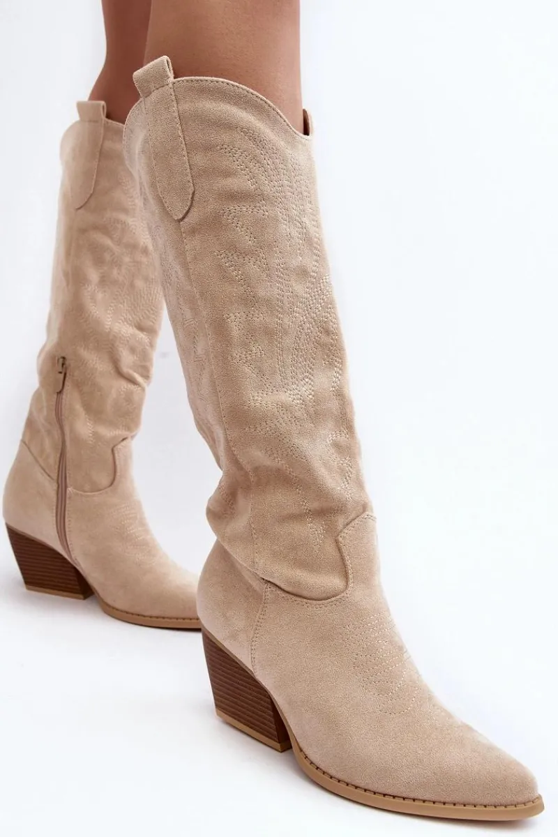 Kozaki Wiosenne|Kozaki Przed Kolano>Boto Damskie Kozaki Kowbojki Na Słupku Jasnobeżowe Sloana