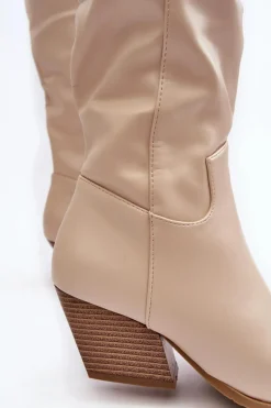 Clearance Damskie Kozaki Kowbojki Na Obcasie Jasnobeżowe Kaspella Damskie Kozaki Wiosenne|Kozaki Przed Kolano