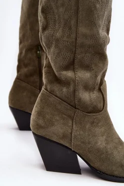 Outlet Damskie Kozaki Kowbojki Na Słupku Zielone Sloana Damskie Kozaki Wiosenne|Kozaki Przed Kolano