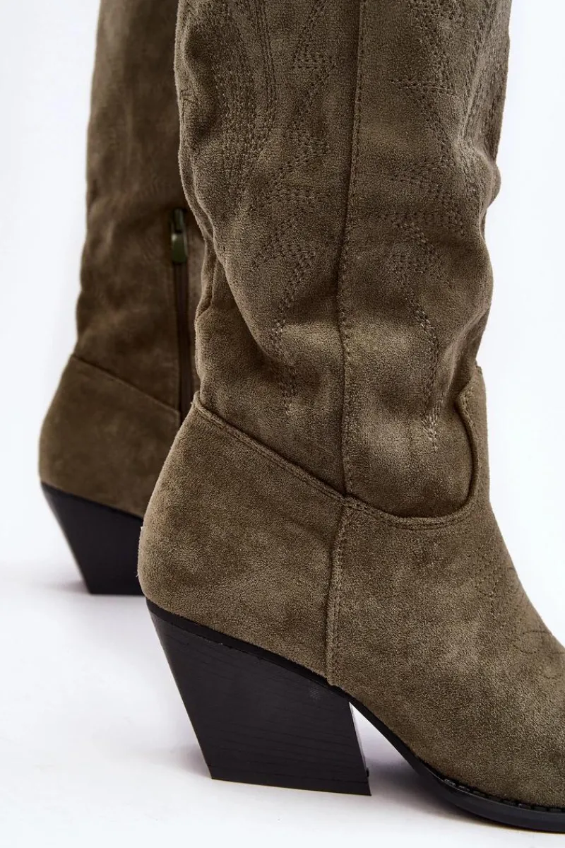 Outlet Damskie Kozaki Kowbojki Na Słupku Zielone Sloana Damskie Kozaki Wiosenne|Kozaki Przed Kolano