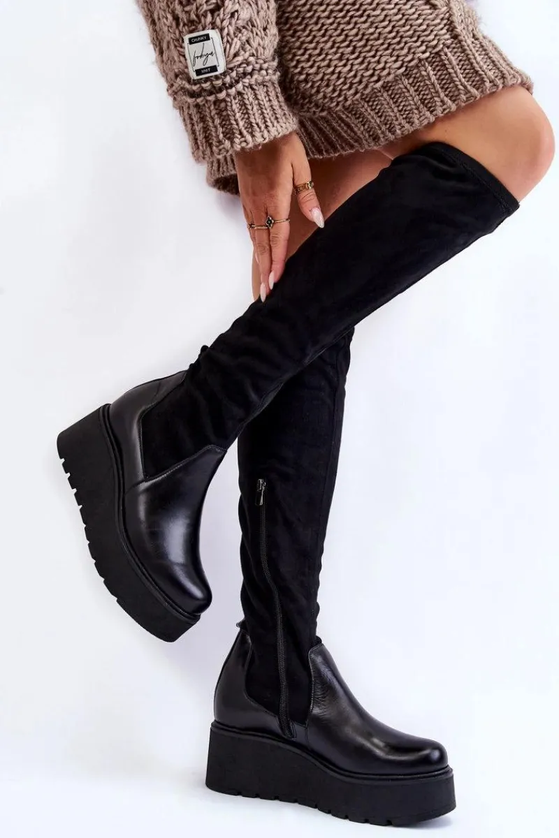 Muszkieterki|Kozaki Wiosenne>Laura Messi Damskie Kozaki Na Koturnie 2502 Czarne