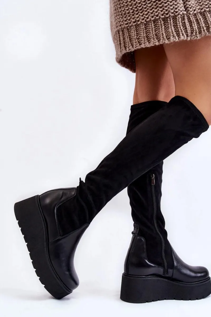 Muszkieterki|Kozaki Wiosenne>Laura Messi Damskie Kozaki Na Koturnie 2502 Czarne