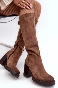 Sale Buty damskie Vinceza Damskie Kozaki Na Masywnym Słupku Ocieplane Ciemnobeżowe Alzeta