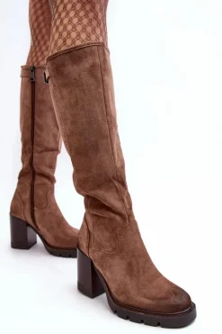 Sale Buty damskie Vinceza Damskie Kozaki Na Masywnym Słupku Ocieplane Ciemnobeżowe Alzeta