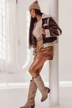 New Damskie Kozaki Na Obcasie Lewski Shoes 3235 Cappucino Damskie Kozaki Wiosenne|Kozaki Przed Kolano