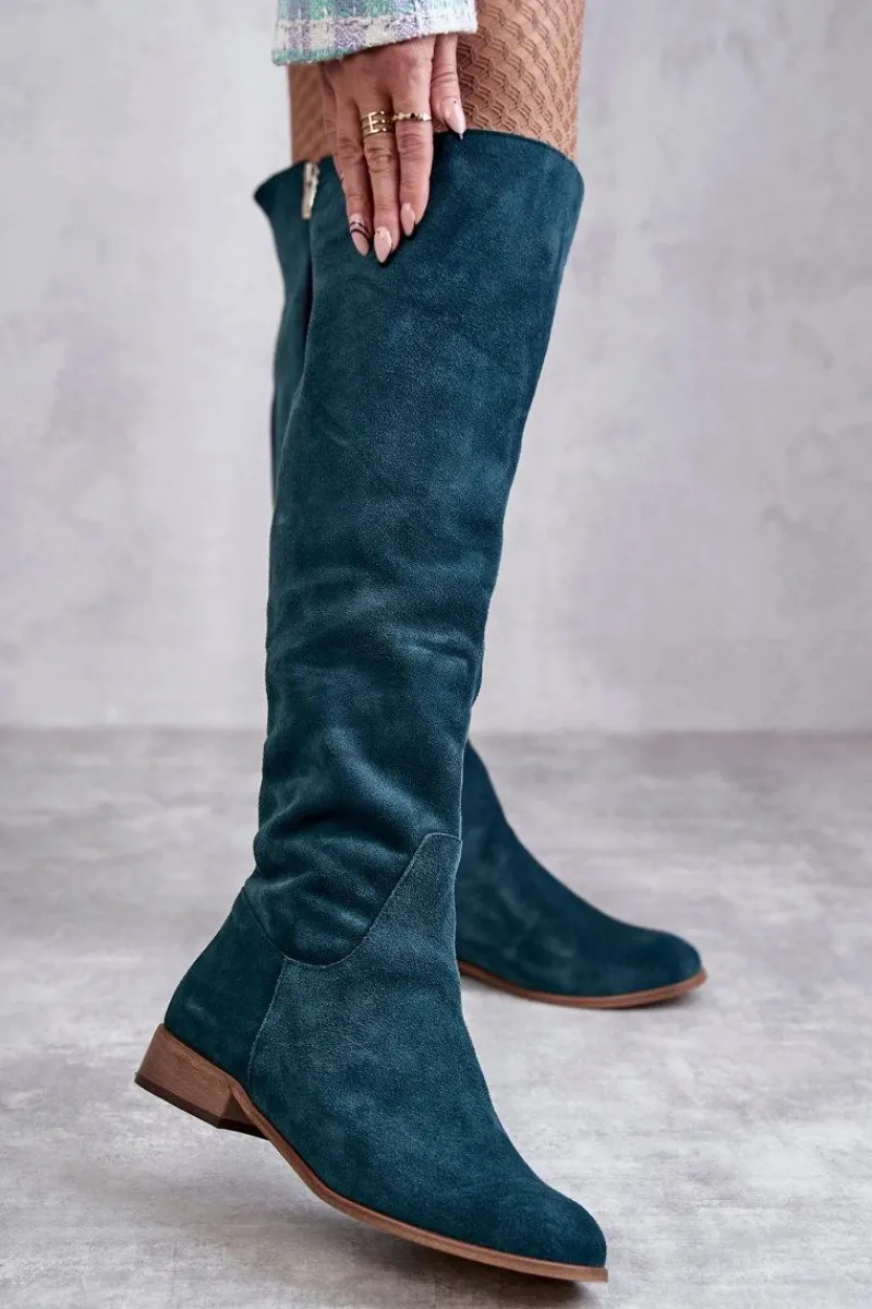 Kozaki Za Kolano|Kozaki Wiosenne>Boto Damskie Kozaki Na Płaskim Obcasie Zielone Isolde