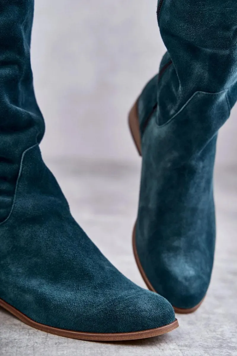 Kozaki Za Kolano|Kozaki Wiosenne>Boto Damskie Kozaki Na Płaskim Obcasie Zielone Isolde