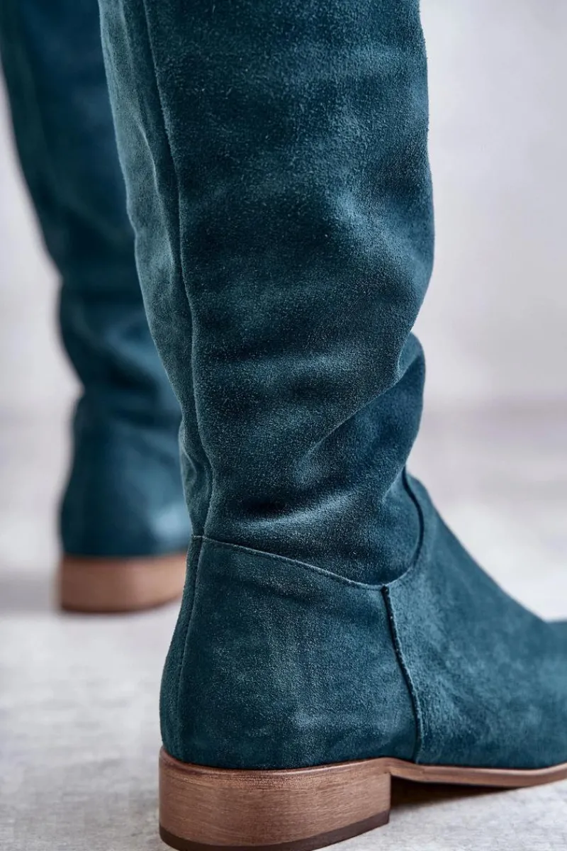 Kozaki Za Kolano|Kozaki Wiosenne>Boto Damskie Kozaki Na Płaskim Obcasie Zielone Isolde