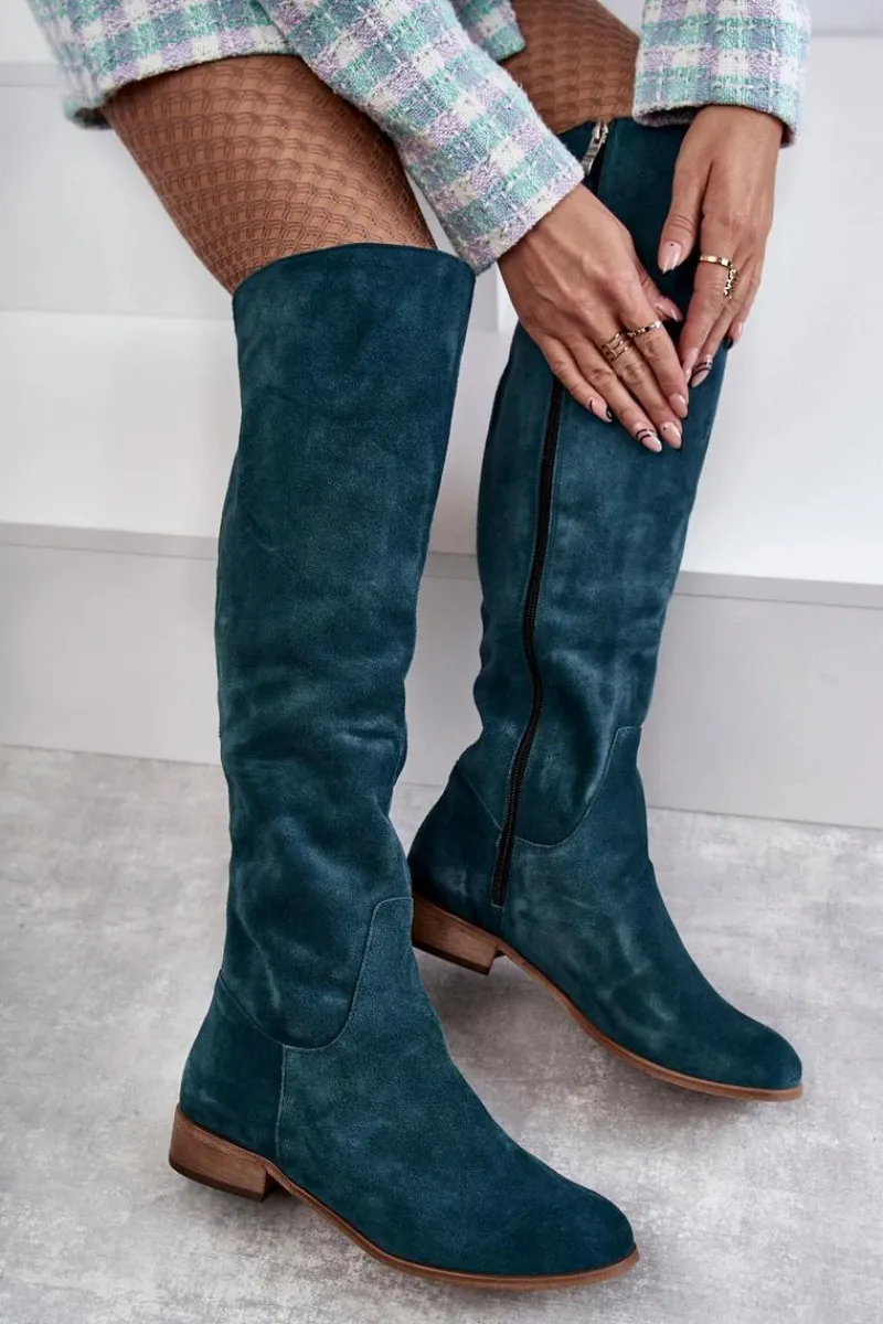 Kozaki Za Kolano|Kozaki Wiosenne>Boto Damskie Kozaki Na Płaskim Obcasie Zielone Isolde