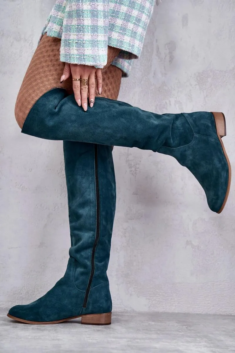 Kozaki Za Kolano|Kozaki Wiosenne>Boto Damskie Kozaki Na Płaskim Obcasie Zielone Isolde