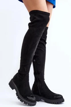 Kozaki Ocieplane|Muszkieterki>Boto Damskie Kozaki Na Płaskim Obcasie Za Kolano La.Fi 270068B-SU Czarne