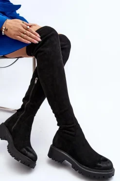 Kozaki Ocieplane|Muszkieterki></noscript>Boto Damskie Kozaki Na Płaskim Obcasie Za Kolano La.Fi 270068B-SU Czarne