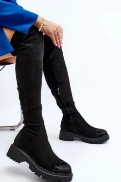 Kozaki Ocieplane|Muszkieterki></noscript>Boto Damskie Kozaki Na Płaskim Obcasie Za Kolano La.Fi 270068B-SU Czarne