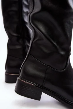 Hot Boto Damskie Kozaki Na Płaskim Obcasie Przed Kolano Czarne Aviare