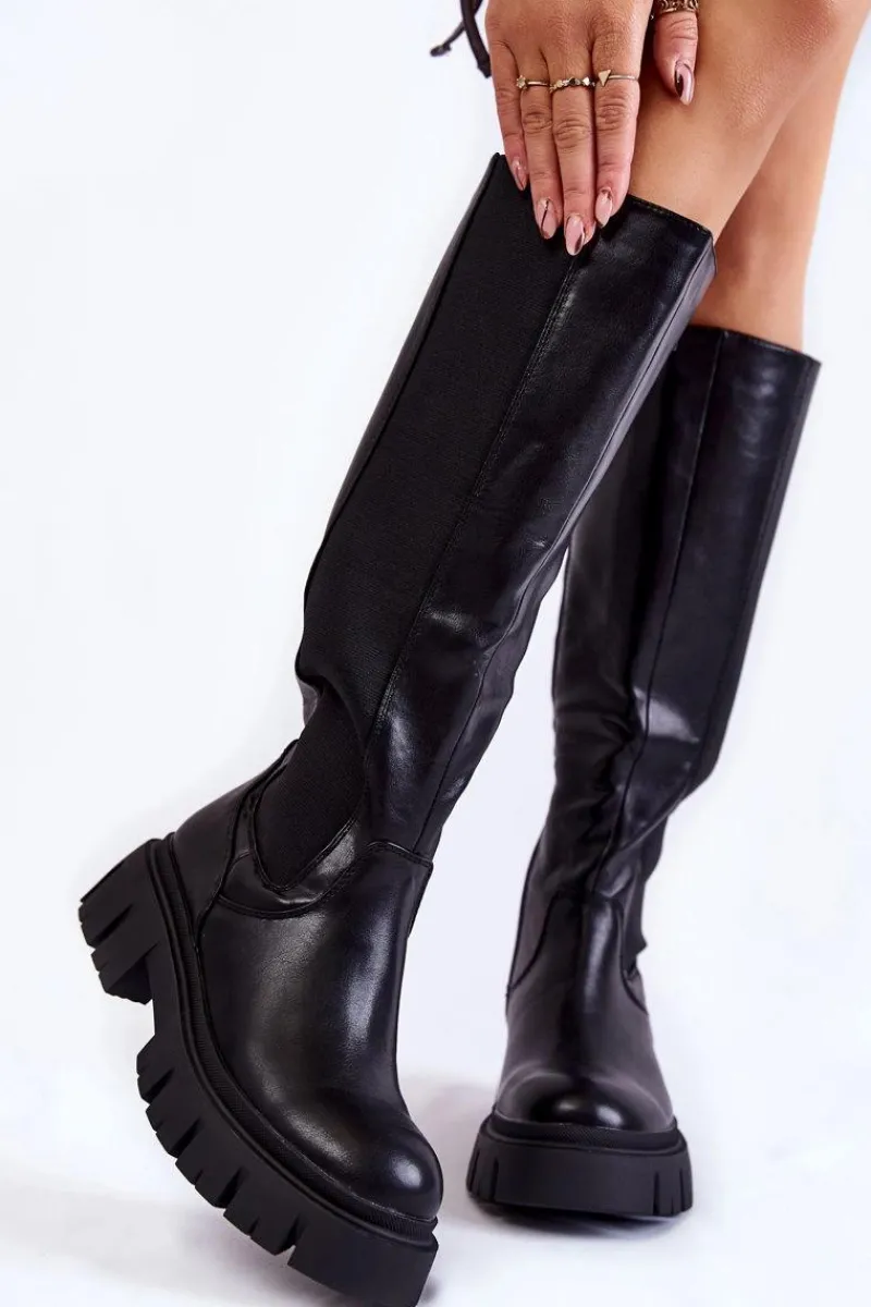 Hot Evento Damskie Kozaki Na Platformie Do Kolana Czarne Milania