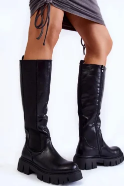 Hot Evento Damskie Kozaki Na Platformie Do Kolana Czarne Milania
