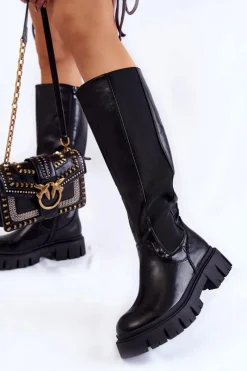 Hot Evento Damskie Kozaki Na Platformie Do Kolana Czarne Milania