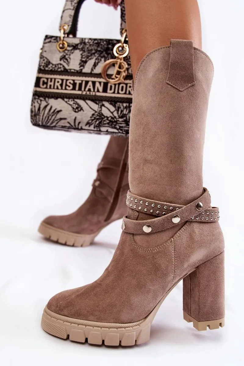 Discount Boto Damskie Kozaki Na Słupku Lewski Shoes 3246 Cappucino