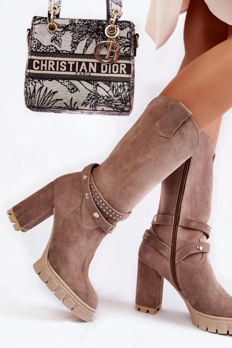 Discount Boto Damskie Kozaki Na Słupku Lewski Shoes 3246 Cappucino