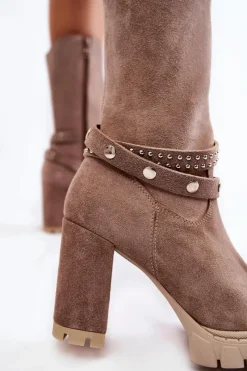 Discount Boto Damskie Kozaki Na Słupku Lewski Shoes 3246 Cappucino