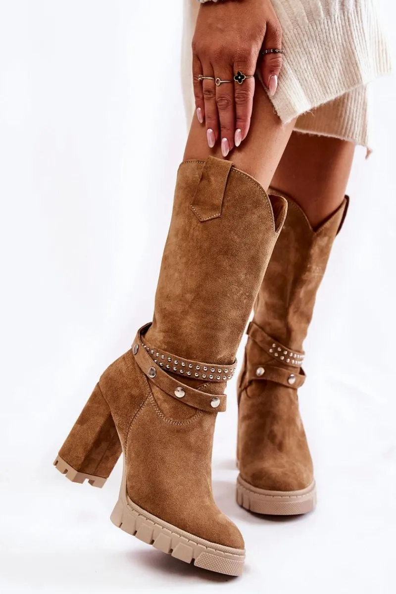 Kozaki Wiosenne|Kozaki Przed Kolano>Boto Damskie Kozaki Na Słupku Lewski Shoes 3246 Beżowe