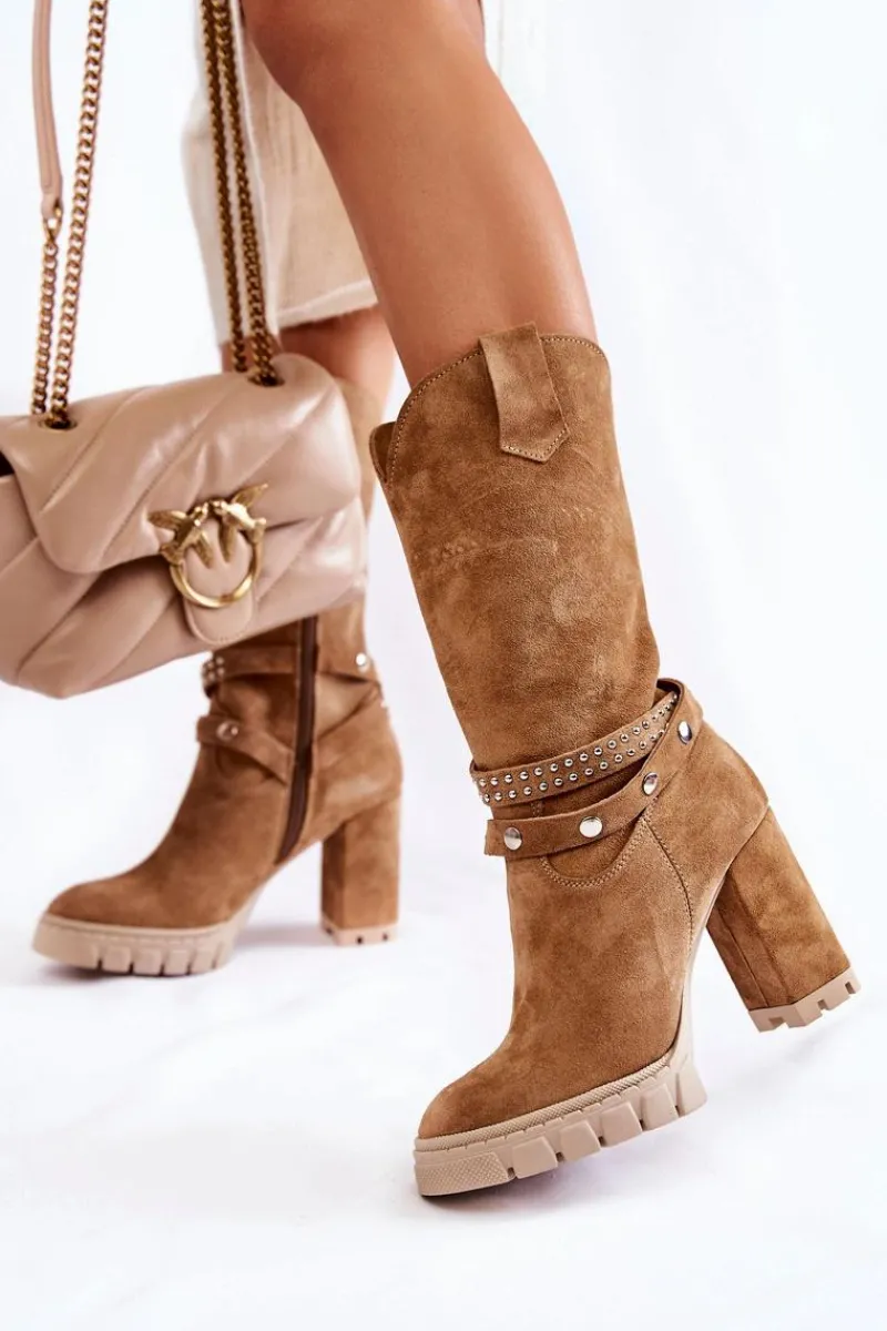 Kozaki Wiosenne|Kozaki Przed Kolano>Boto Damskie Kozaki Na Słupku Lewski Shoes 3246 Beżowe