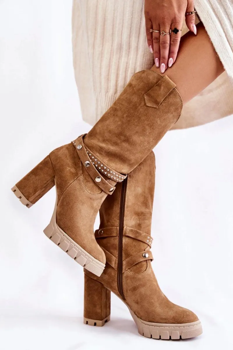 Kozaki Wiosenne|Kozaki Przed Kolano>Boto Damskie Kozaki Na Słupku Lewski Shoes 3246 Beżowe