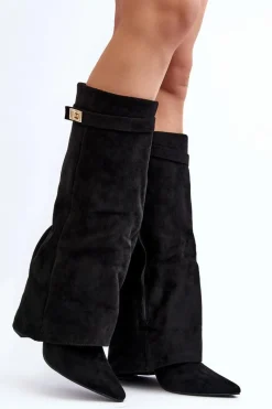 Discount Boto Damskie Kozaki Na Słupku Przed Kolano Czarne Portora