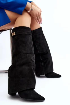 Discount Boto Damskie Kozaki Na Słupku Przed Kolano Czarne Portora