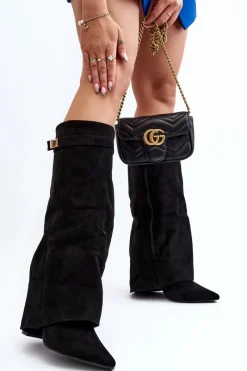 Discount Boto Damskie Kozaki Na Słupku Przed Kolano Czarne Portora