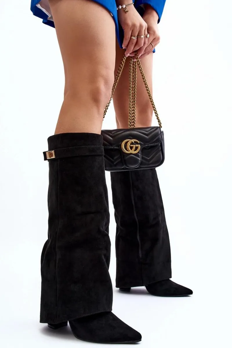 Discount Boto Damskie Kozaki Na Słupku Przed Kolano Czarne Portora