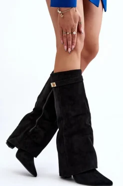 Discount Boto Damskie Kozaki Na Słupku Przed Kolano Czarne Portora