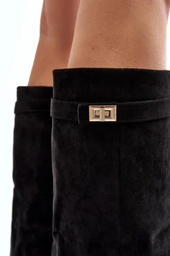 Discount Boto Damskie Kozaki Na Słupku Przed Kolano Czarne Portora