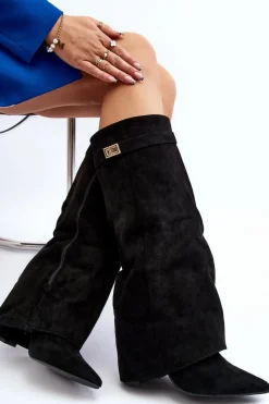 Discount Boto Damskie Kozaki Na Słupku Przed Kolano Czarne Portora