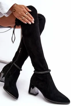 Online Damskie Kozaki Na Słupku Za Kolano D&A MR870-65 Czarne Damskie Muszkieterki|Kozaki Za Kolano