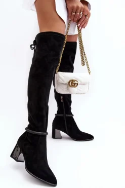 Online Damskie Kozaki Na Słupku Za Kolano D&A MR870-65 Czarne Damskie Muszkieterki|Kozaki Za Kolano