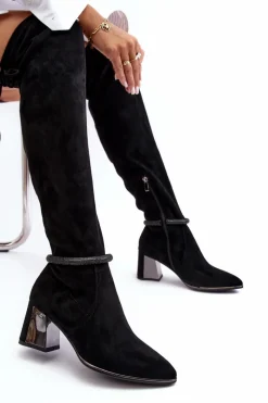 Online Damskie Kozaki Na Słupku Za Kolano D&A MR870-65 Czarne Damskie Muszkieterki|Kozaki Za Kolano