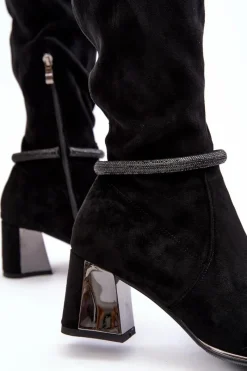 Online Damskie Kozaki Na Słupku Za Kolano D&A MR870-65 Czarne Damskie Muszkieterki|Kozaki Za Kolano